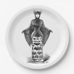 Vintage victorian bat woman paper plate