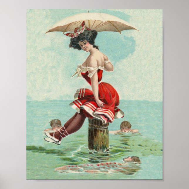 Vintage Victorian Bathing Beauty Lady Ocean Poster (Front)