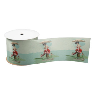 Vintage Victorian Bathing Beauty Lady Ocean Satin Ribbon