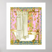 Vintage Victorian Bathtub Brass Fixtures Pink