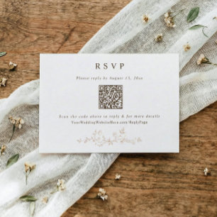 Vintage Victorian Beige Tan Wedding QR Code RSVP Card