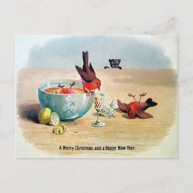 Vintage Victorian Birds Christmas Postcard (Front)
