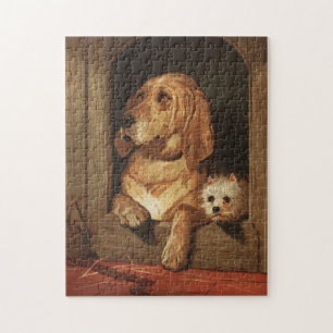 Vintage Victorian Bloodhound and Westie Dog Art Jigsaw Puzzle