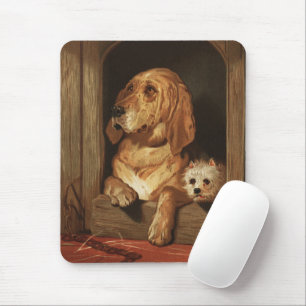 Vintage Victorian Bloodhound and Westie Dog Art Mouse Mat