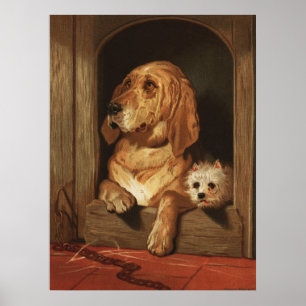 Vintage Victorian Bloodhound and Westie Dog Art Poster