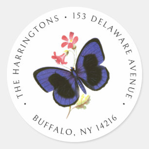 Vintage Victorian Blue Butterfly Return Address Classic Round Sticker