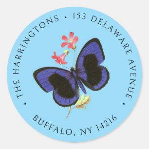 Vintage Victorian Blue Butterfly Return Address Classic Round Sticker