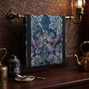 Vintage Victorian Blue Velvet Floral Tea Towel