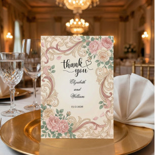 Vintage Victorian Blush Rose Romance Thank You Card