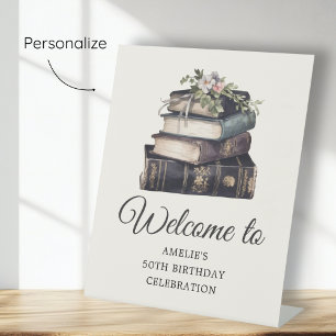 Vintage Victorian Book Birthday Welcome Pedestal Sign