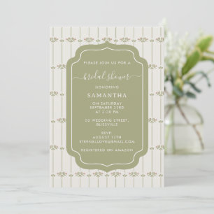 Vintage Victorian Botanical Stripes Bridal Shower Invitation