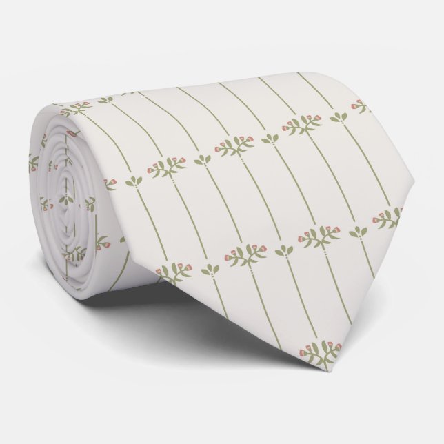 Vintage Victorian Botanical Traditional Stripes Tie (Rolled)