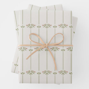 Vintage Victorian Botanical Traditional Stripes Wrapping Paper Sheet