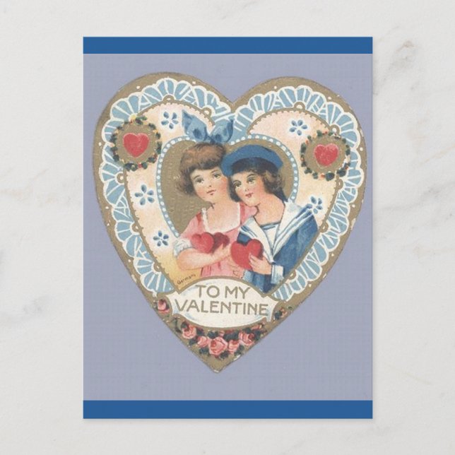Vintage Victorian Boy and Girl Valentine Postcard (Front)
