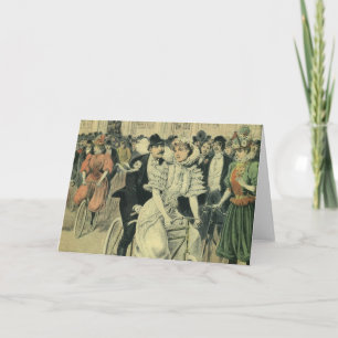 Vintage Victorian Bride and Groom Newyweds Bicycle Card