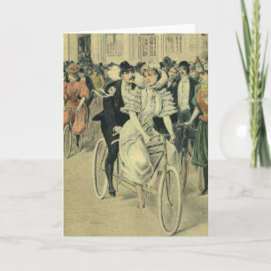 Vintage Victorian Bride and Groom Newyweds Bicycle Card