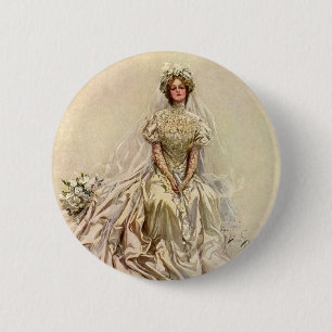 Vintage Victorian Bride, Antique Bridal Portrait 6 Cm Round Badge