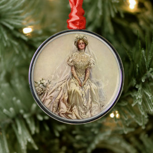 Vintage Victorian Bride, Antique Bridal Portrait Metal Tree Decoration