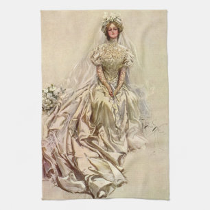 Vintage Victorian Bride, Antique Bridal Portrait Tea Towel