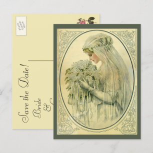 Vintage Victorian Bride Profile, Save the Date! Announcement Postcard