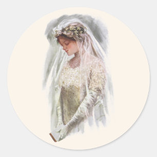 Vintage Victorian Bride with Bible Harrison Fisher Classic Round Sticker
