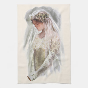 Vintage Victorian Bride with Bible Harrison Fisher Tea Towel