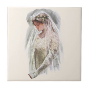 Vintage Victorian Bride with Bible Harrison Fisher Tile