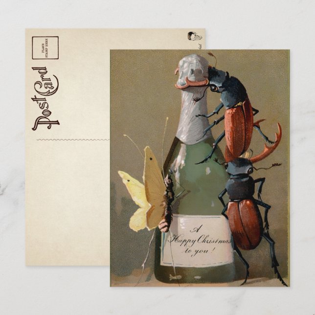 Vintage Victorian Bugs Christmas Postcard (Front/Back)