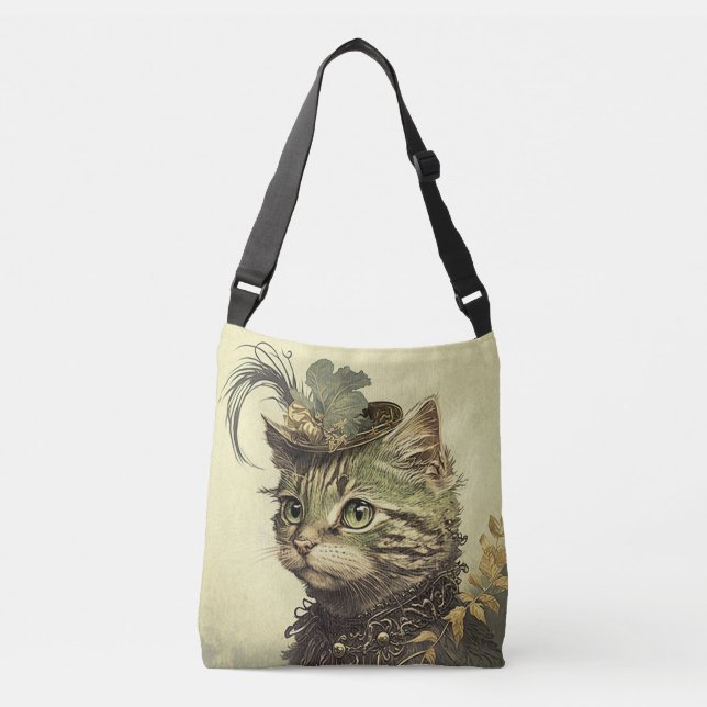 Vintage Victorian Cat Lady Crossbody Bag (Front)