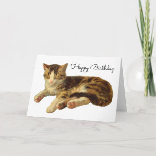 Vintage Victorian Cat Nap Art Happy Birthday Thank You Card