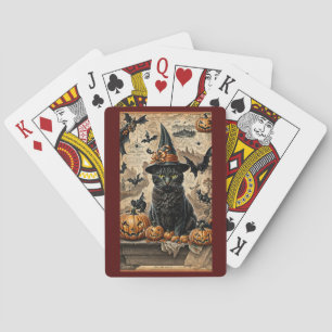 Vintage Victorian Cat Witch Halloween Playing Cards