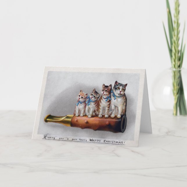 Vintage Victorian Cats Christmas Card (Front)