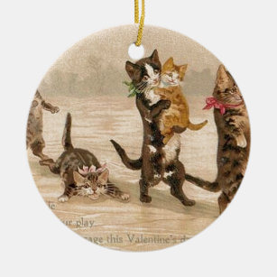 Vintage Victorian Cats Kittens Valentine's Day Ceramic Tree Decoration