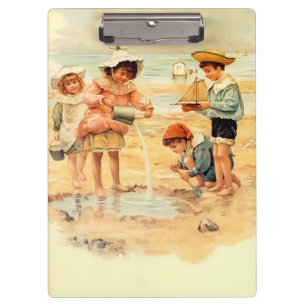 Vintage Victorian Children At The Beach Fine Art Clipboard