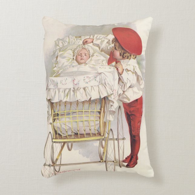 Vintage Victorian Children, Child and Baby in Pram Decorative Cushion (Front(Vertical))