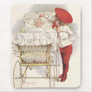 Vintage Victorian Children, Child and Baby in Pram Mouse Mat