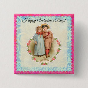 Vintage Victorian Children Gift of Love Valentine 15 Cm Square Badge