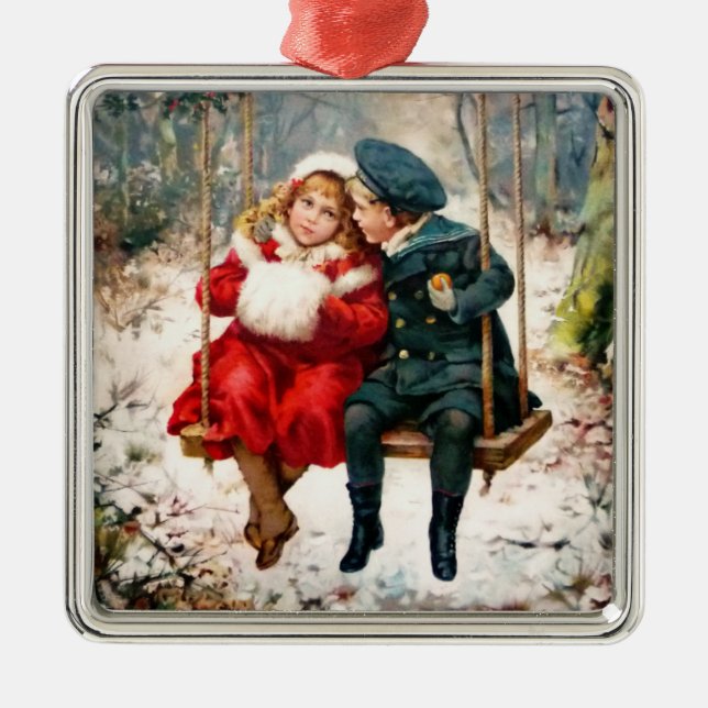 Vintage Victorian Children on Swing Ornament (Front)