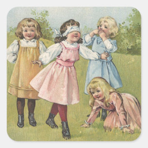 Vintage Victorian Children Play Blind Man's Bluff Square Sticker