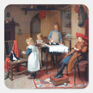 Vintage Victorian Children’s Tea Party Cosy Square Sticker