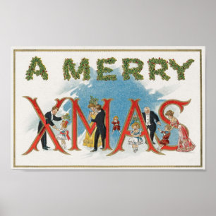 Vintage Victorian Christmas, A Merry Xmas Party Poster