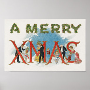 Vintage Victorian Christmas, A Merry Xmas Party Poster
