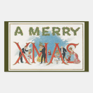 Vintage Victorian Christmas, A Merry Xmas Party Rectangular Sticker