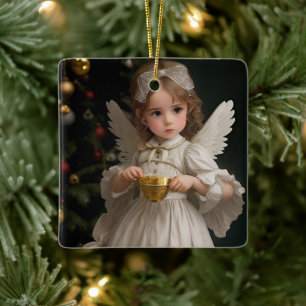 Vintage Victorian Christmas Angel Ceramic Ornament