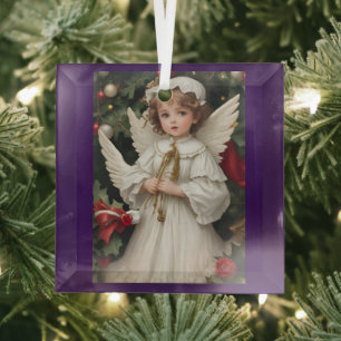 Vintage Victorian Christmas Angel Glass Tree Decoration