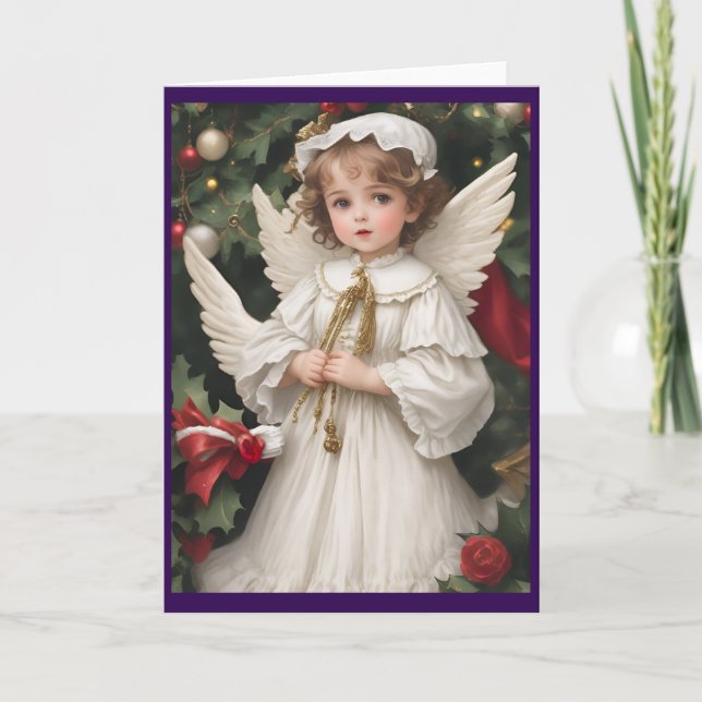Vintage Victorian Christmas Angel Holiday Card (Front)