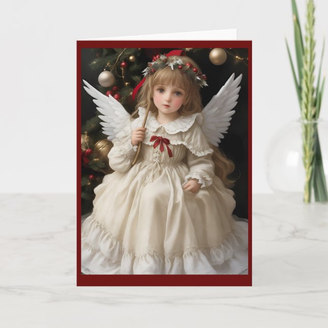 Vintage Victorian Christmas Angel Holiday Card (Front)