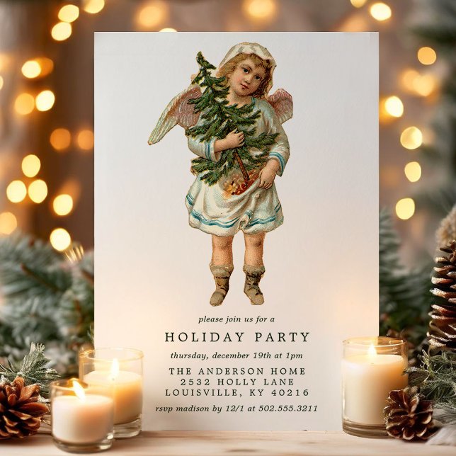 Vintage Victorian Christmas Angel Holiday Party Invitation (Creator Uploaded)