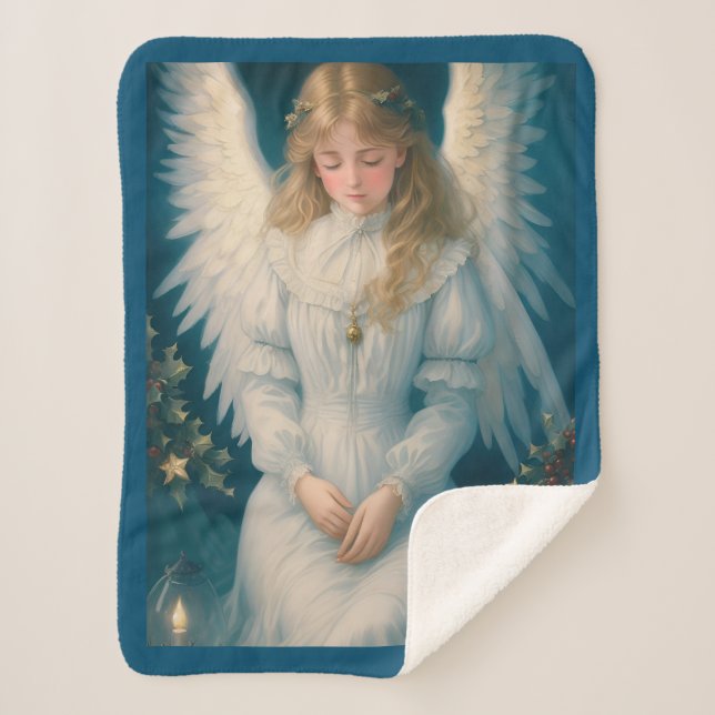 Vintage Victorian Christmas Angel Sherpa Blanket (Front)