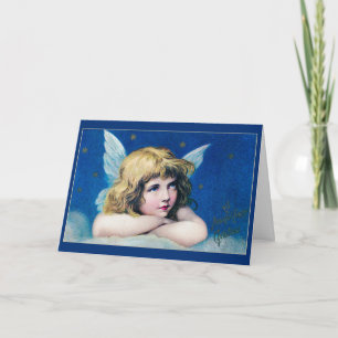 Vintage Victorian Christmas Angel Starry Night Holiday Card